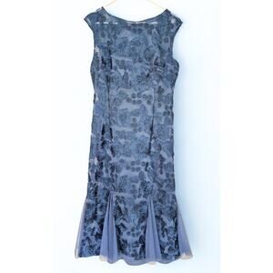 Alex Evenings Dress Size 12 Tea Length Blue Lace Mother of Bride Groom Formal